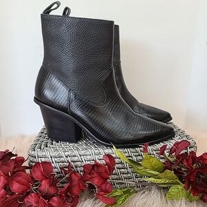 Kaanas Hague Cowboy Booties Black Leather Stocked Block Heel Sz 5M Women's Boots